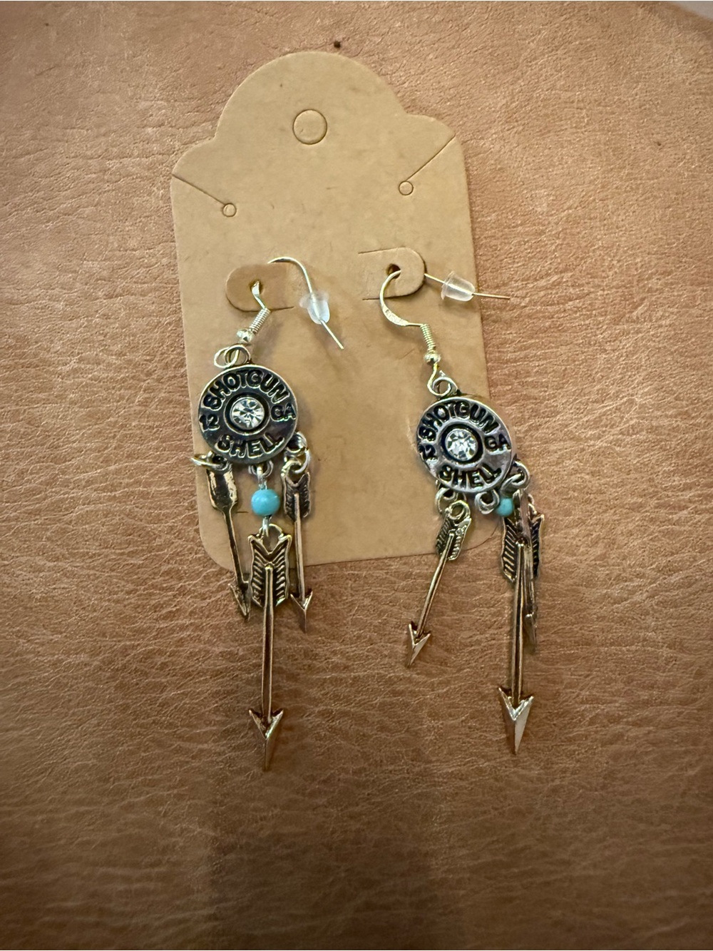Western Silver-Tone Arrow Drop Earrings with Turquoise Bead w/925 Sterling Hooks